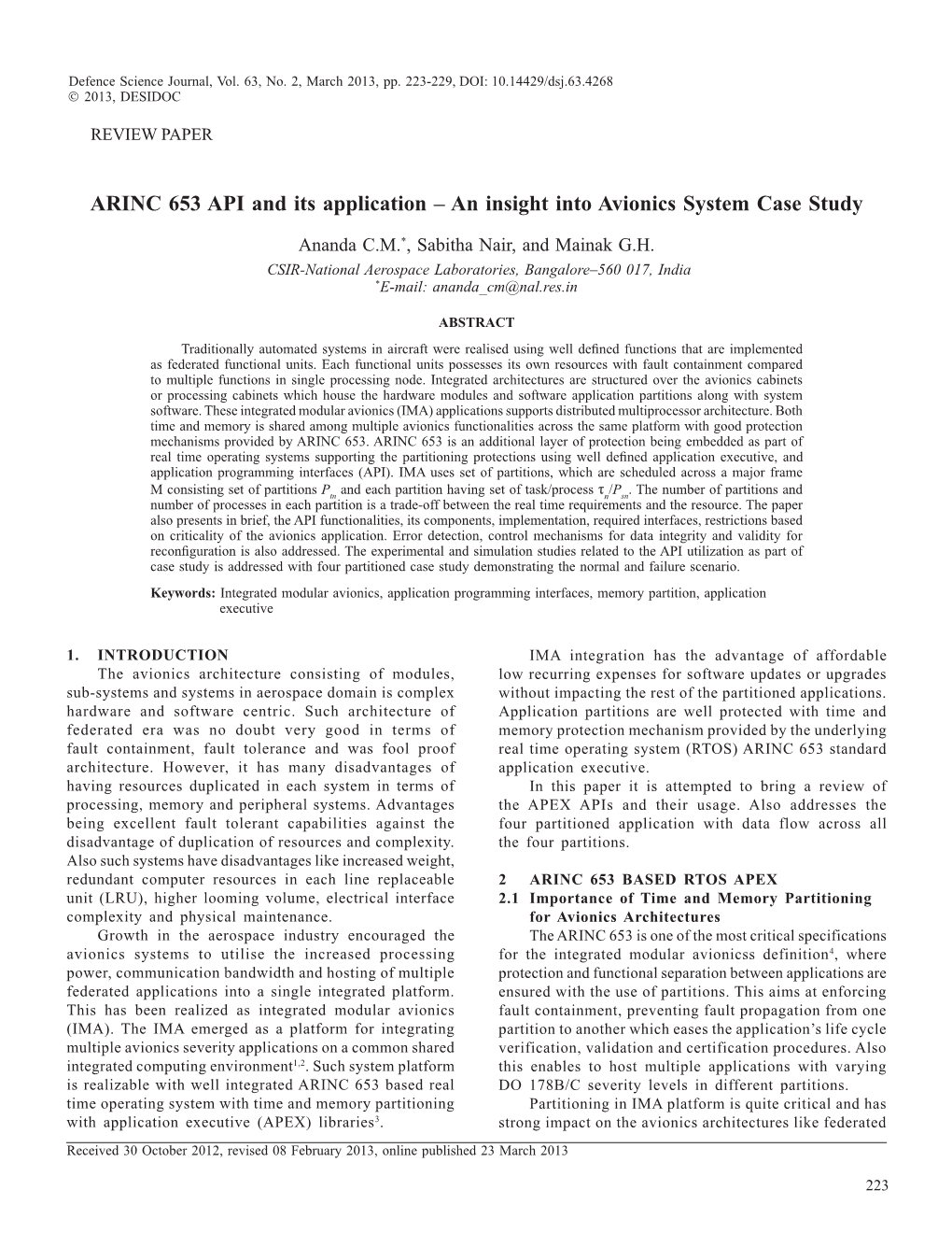 ARINC 653 API and Its Application – an Insight Into Avionics System Case Study
