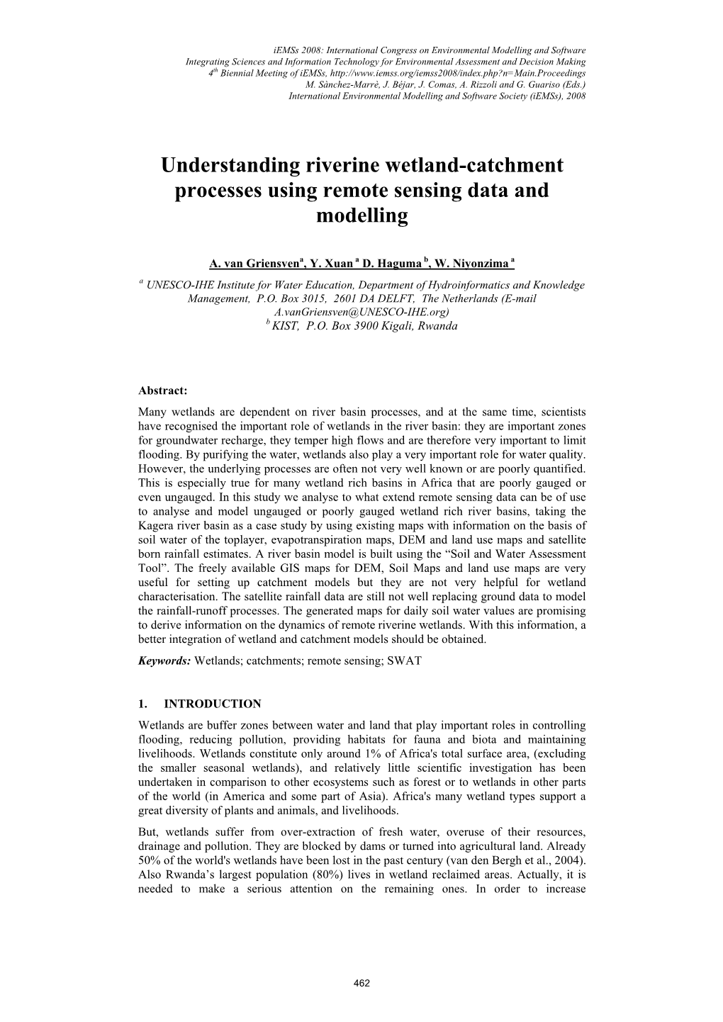 Understanding Riverine Wetland-Catchment Processes Using Remote Sensing Data and Modelling