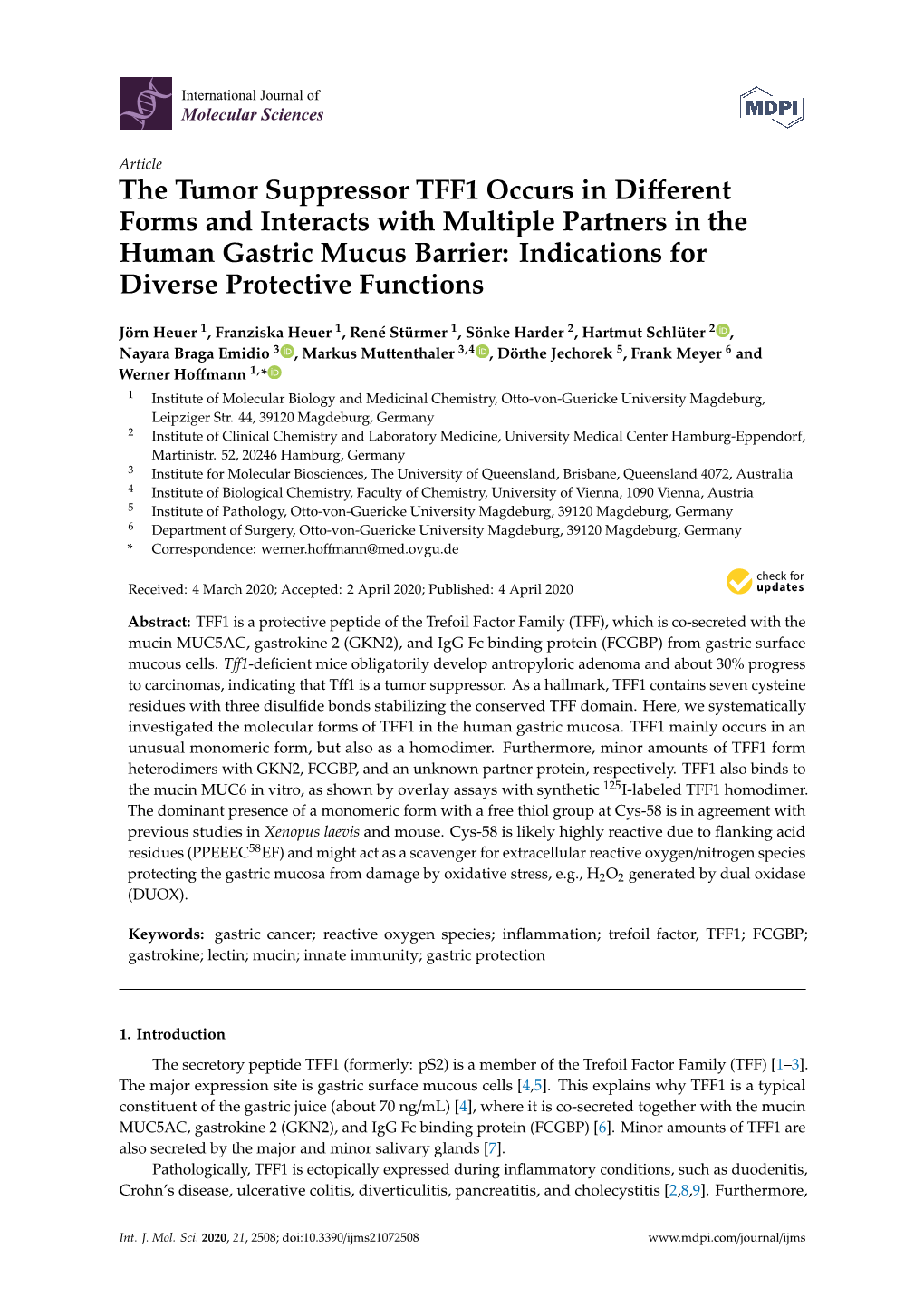 The Tumor Suppressor TFF1 Occurs in Different Forms And