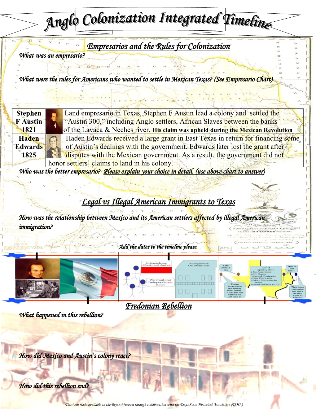 Empresarios and the Rules for Colonization Legal Vs Illegal American Immigrants to Texas Fredonian Rebellion