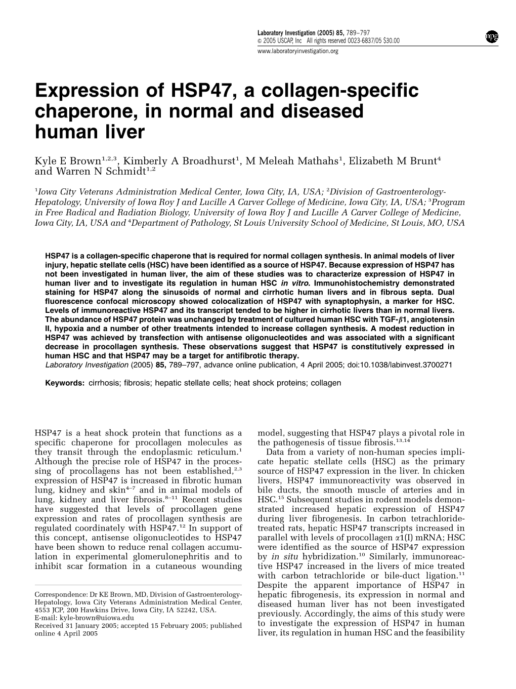 Expression of HSP47, a Collagen-Specific Chaperone, in Normal and Diseased Human Liver