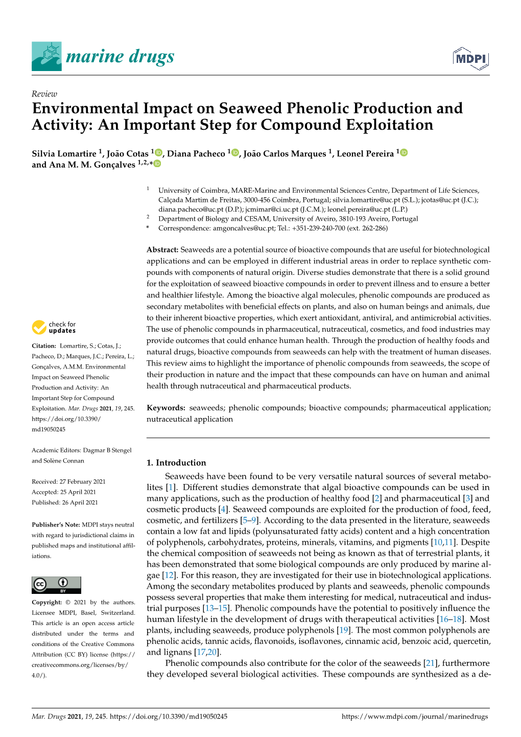 Environmental Impact on Seaweed Phenolic Production and Activity: an Important Step for Compound Exploitation