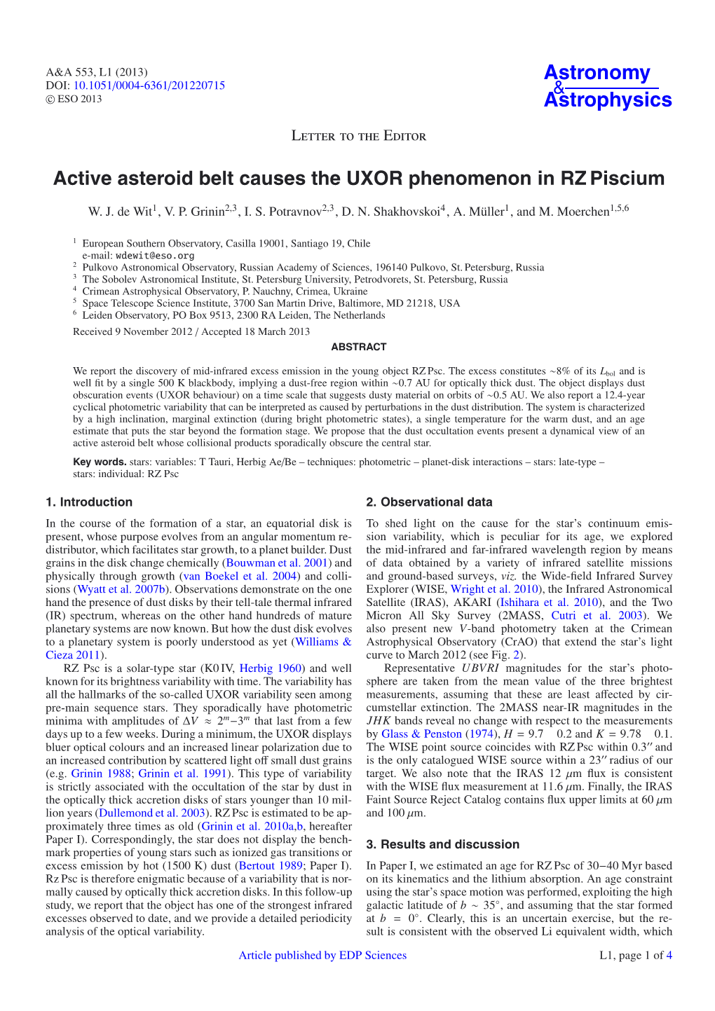 Active Asteroid Belt Causes the UXOR Phenomenon in RZ Piscium