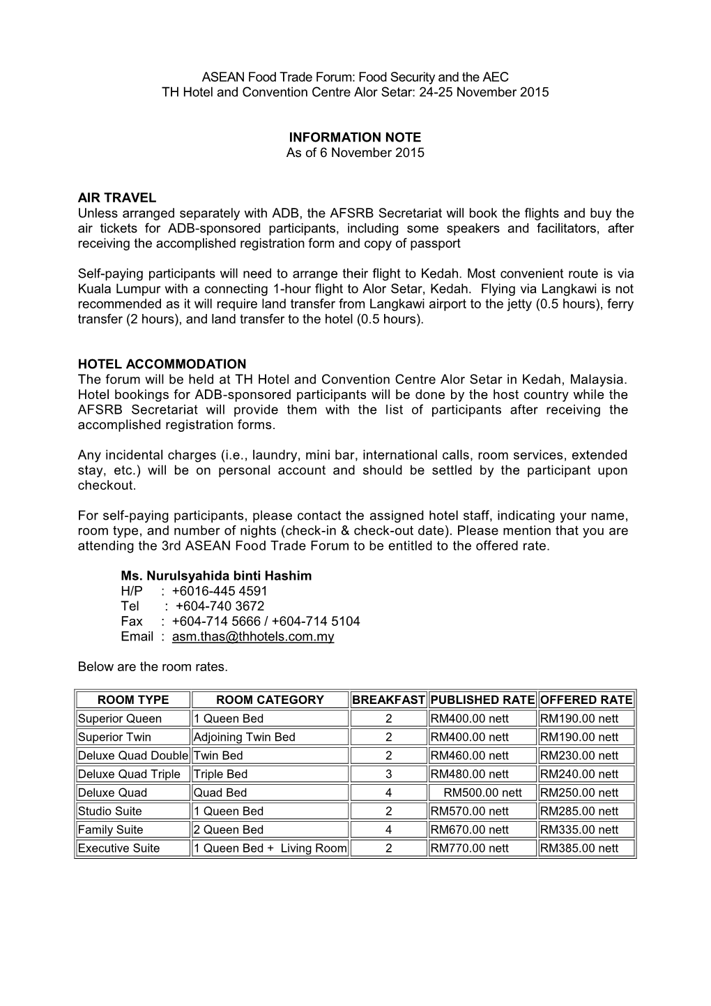 ASEAN Food Trade Forum: Note on Logistics