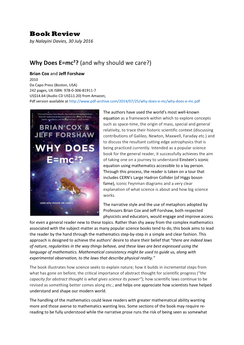 August 2016 Book Review 4 for AAS Brian Cox & Jeff Forshaw