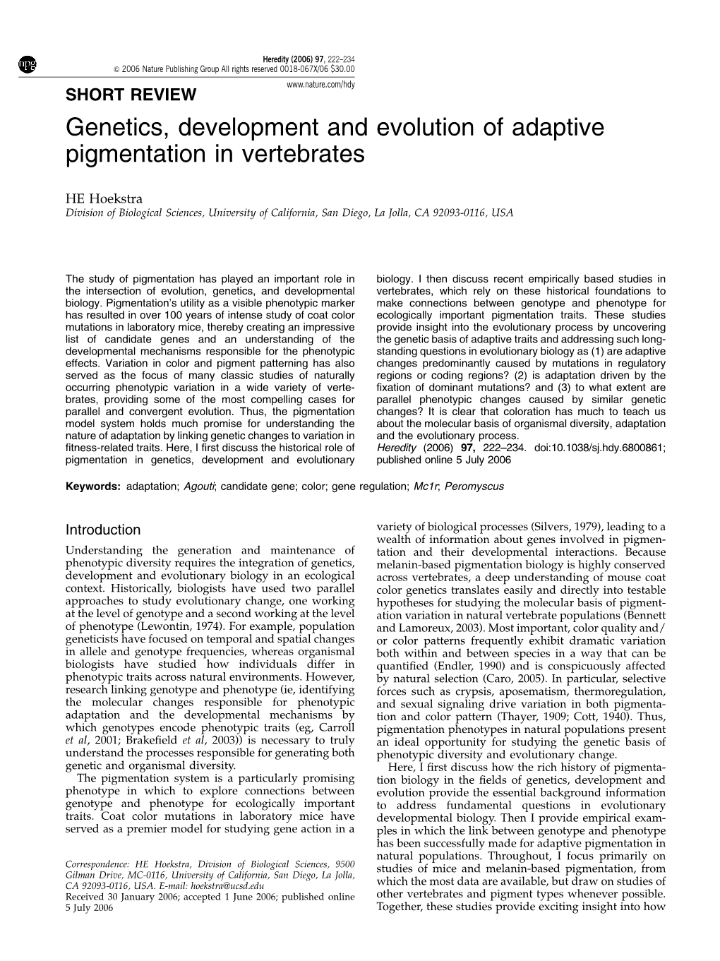 Genetics, Development and Evolution of Adaptive Pigmentation in Vertebrates