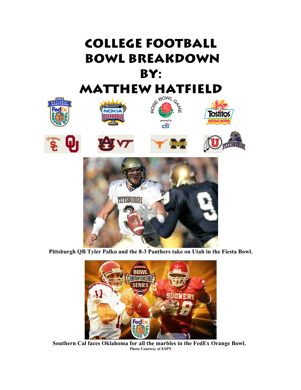 College Football Bowl Breakdown By: MATTHEW HATFIELD