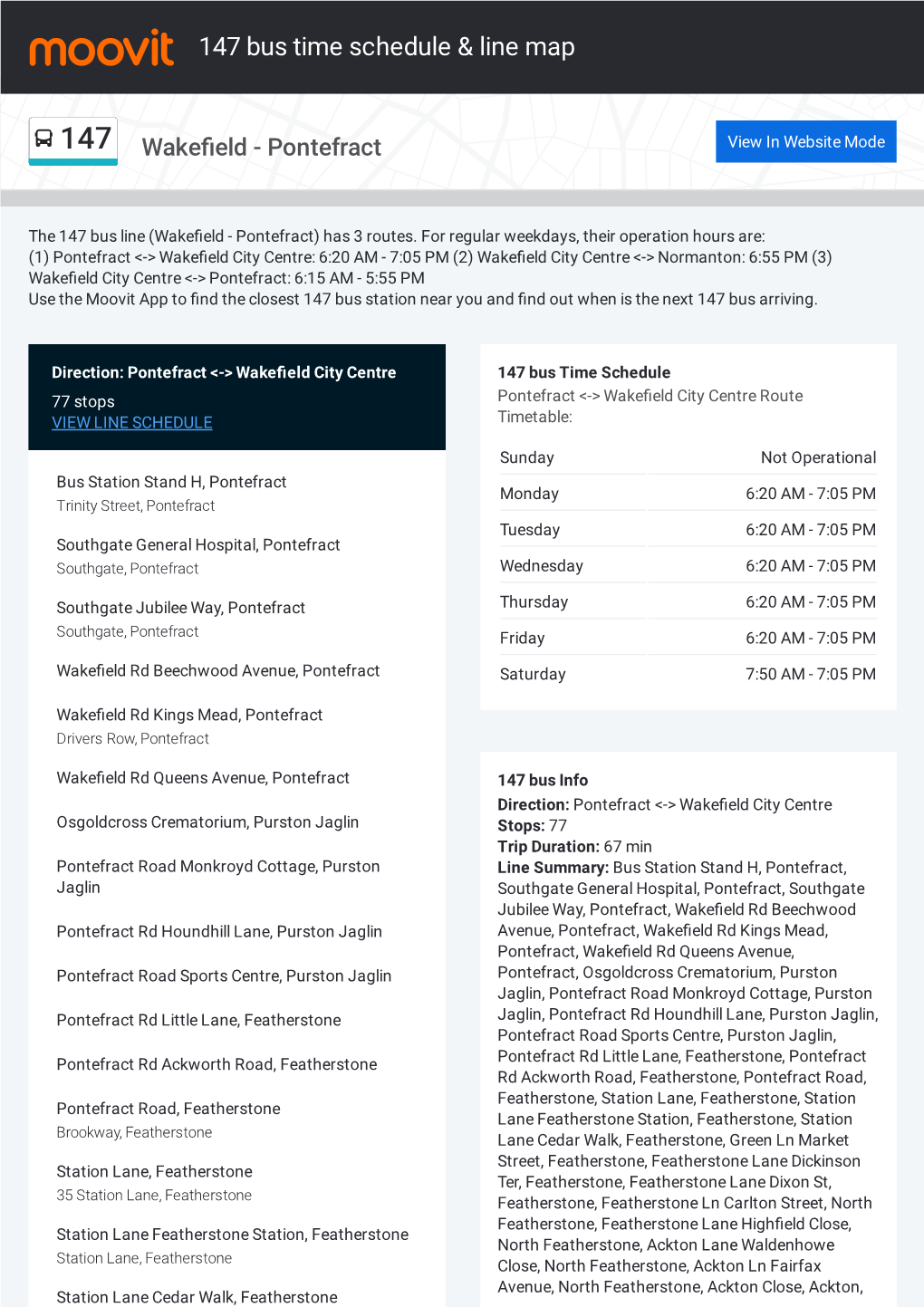 147 Bus Time Schedule & Line Route