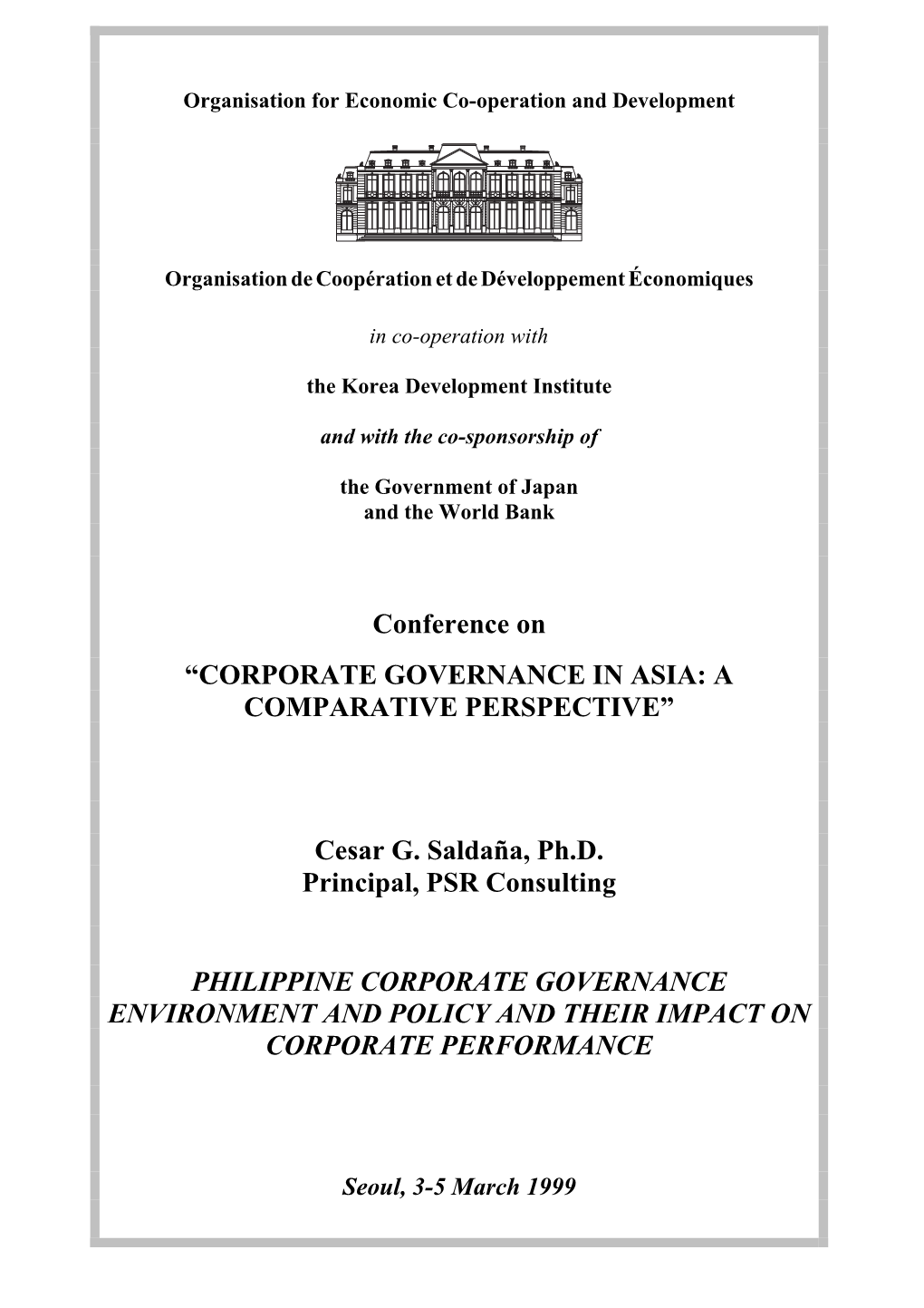 Conference on “CORPORATE GOVERNANCE in ASIA: a COMPARATIVE PERSPECTIVE”