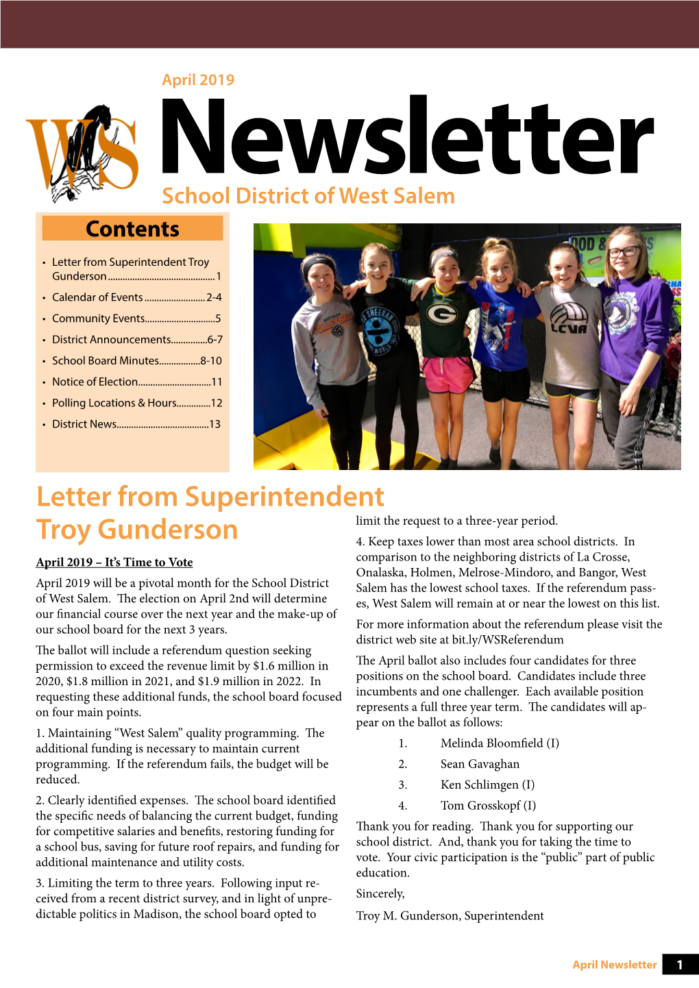 Letter from Superintendent Troy Gunderson