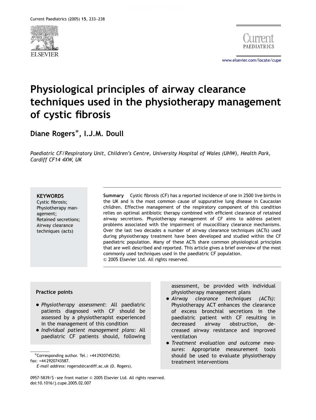 Physiological Principles of Airway Clearance Techniques Used in the Physiotherapy Management of Cystic Fibrosis