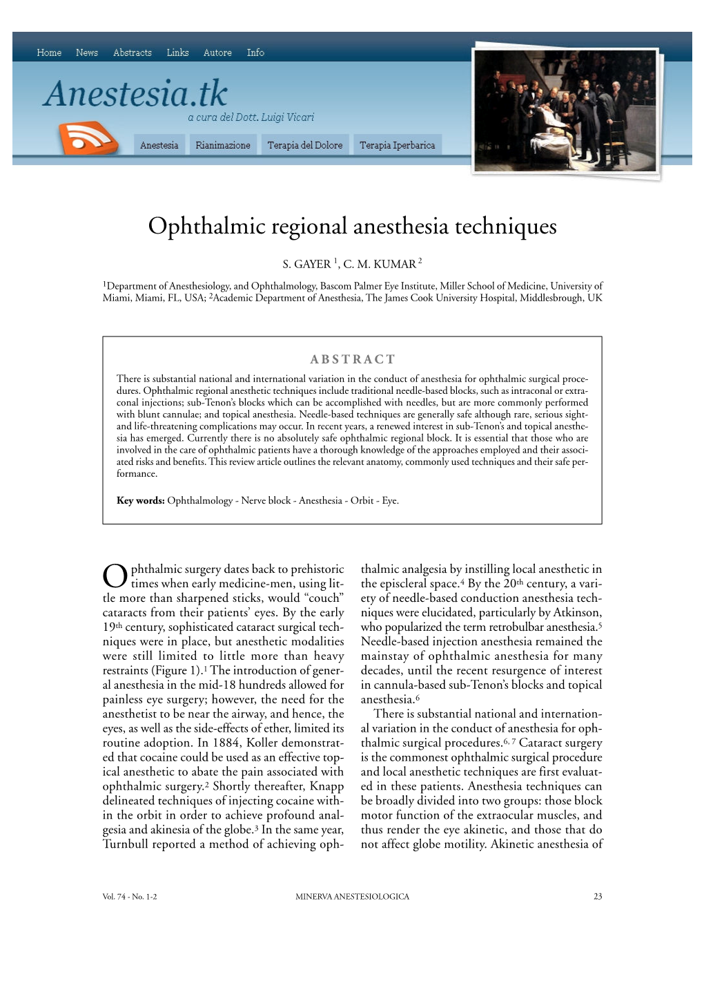 Ophthalmic Regional Anesthesia Techniques