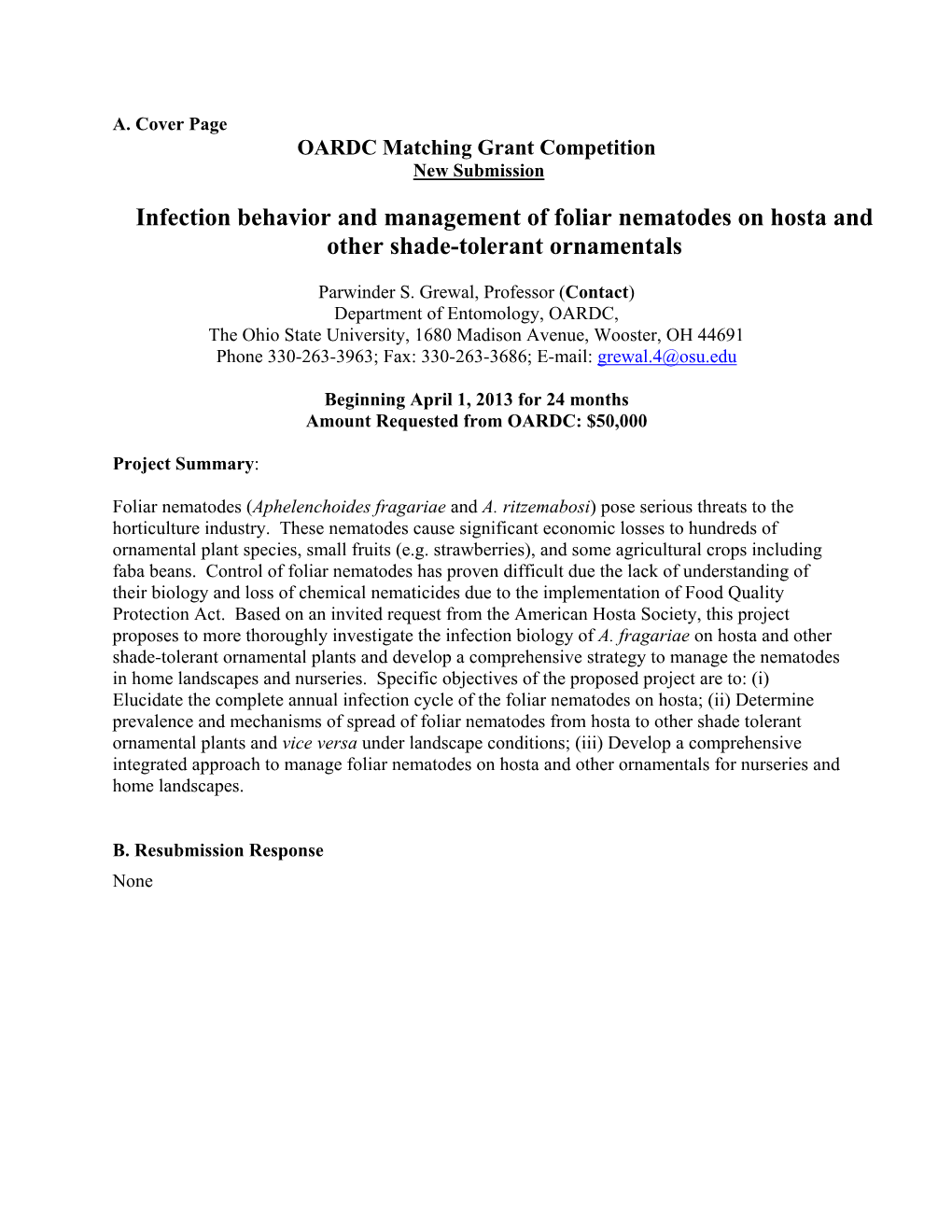 Infection Behavior and Management of Foliar Nematodes on Hosta and Other Shade-Tolerant Ornamentals