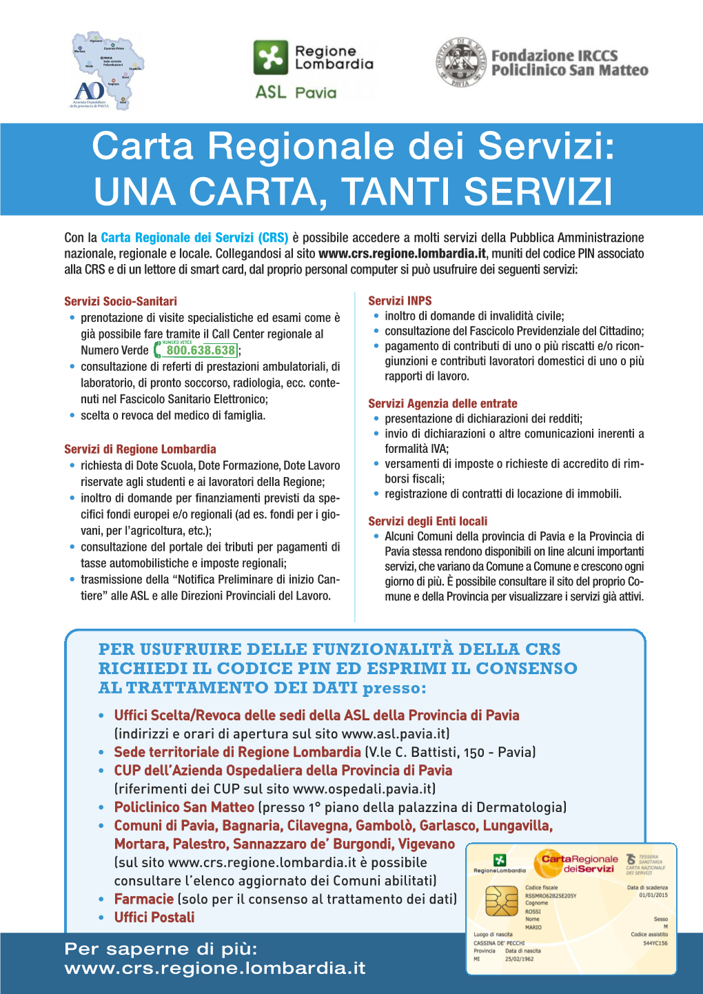 Carta Regionale Dei Servizi: UNA CARTA, TANTI SERVIZI