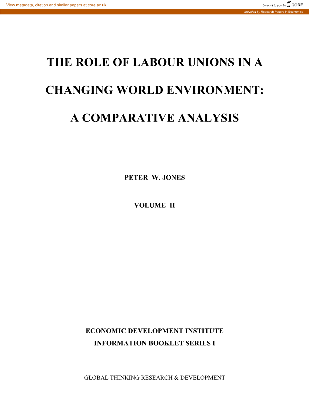 The Role of Labour Unions in a Changing World