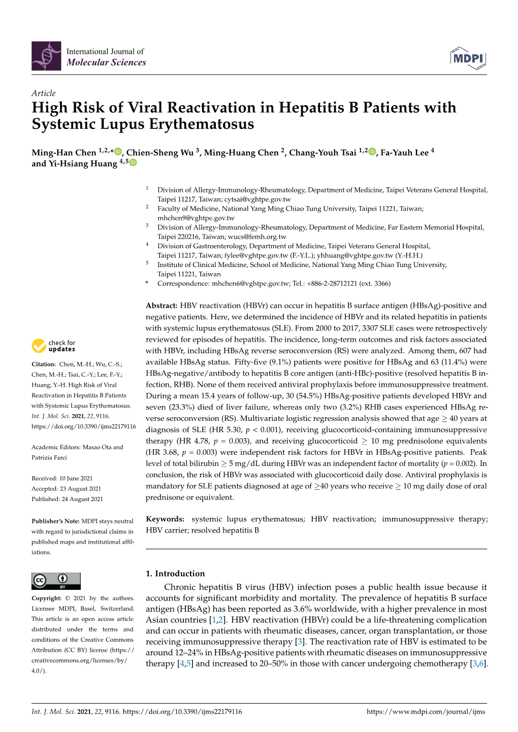 High Risk of Viral Reactivation in Hepatitis B Patients with Systemic Lupus Erythematosus