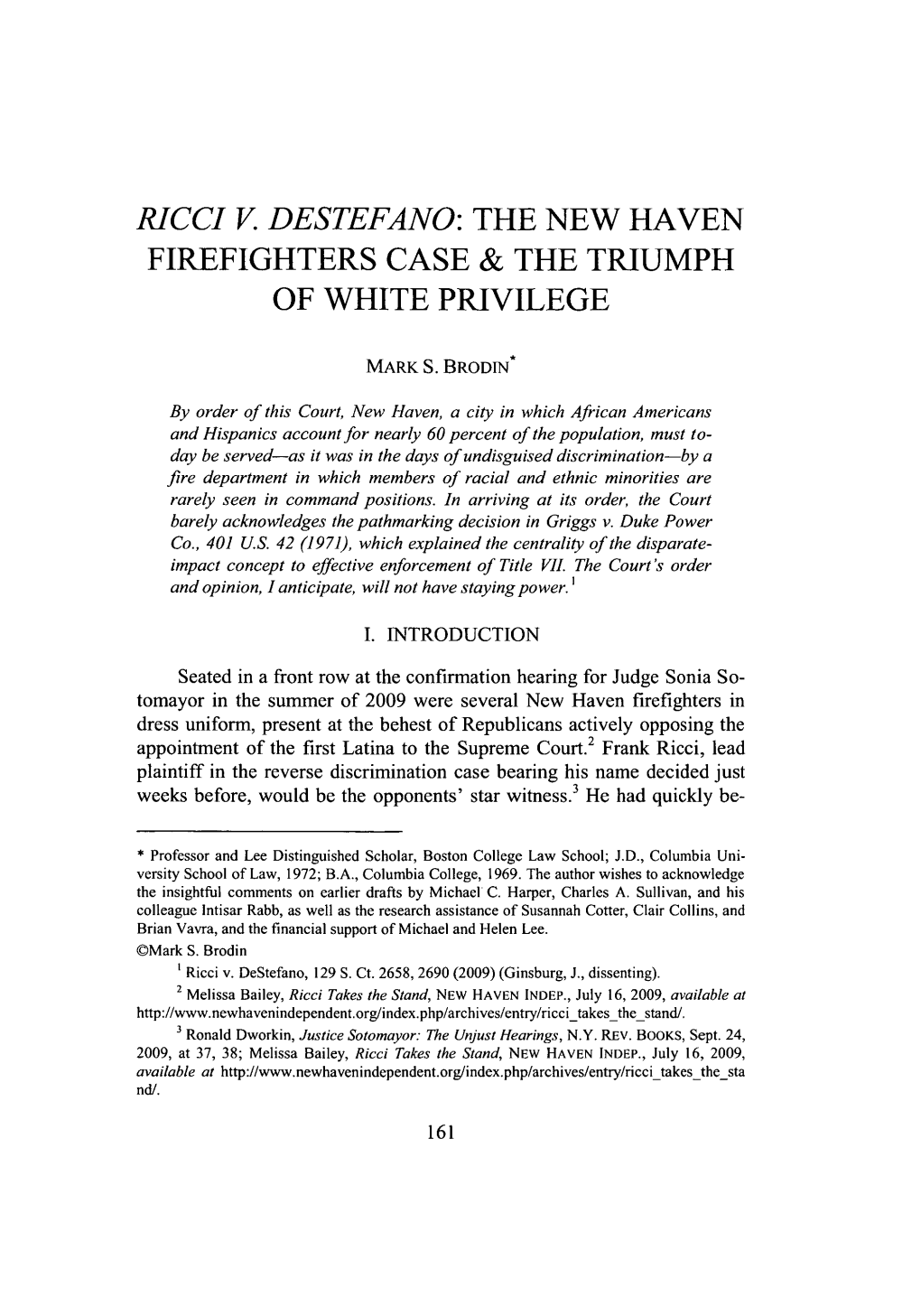Ricci V Destefano: the New Haven Firefighters Case & the Triumph of White Privilege