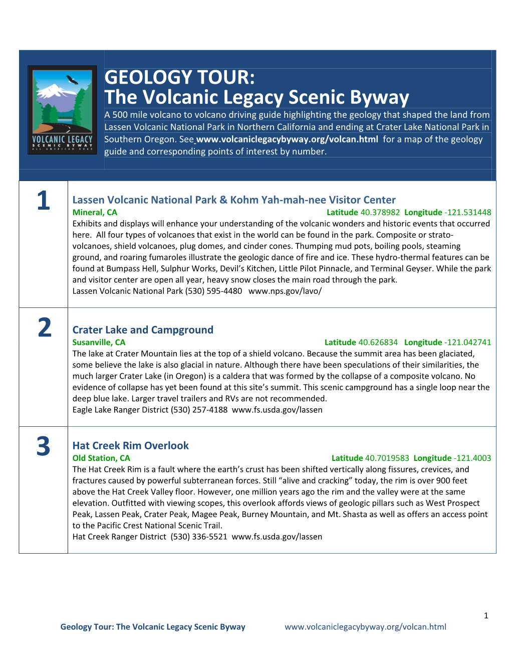 GEOLOGY TOUR: the Volcanic Legacy Scenic Byway