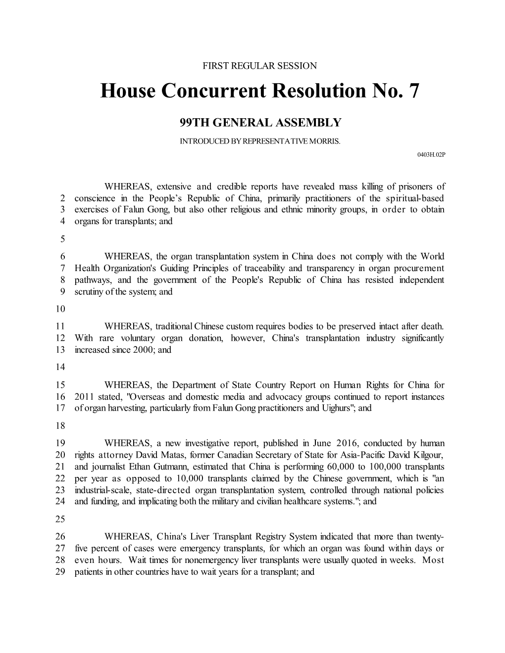 House Concurrent Resolution No. 7