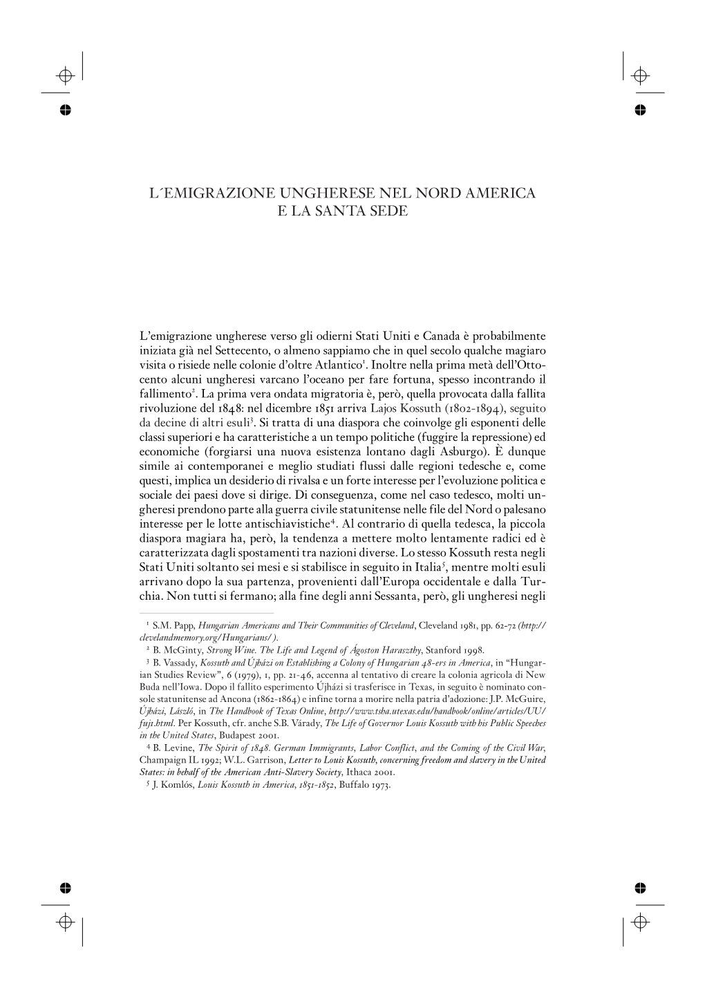 L´Emigrazione Ungherese Nel Nord America E La Santa Sede