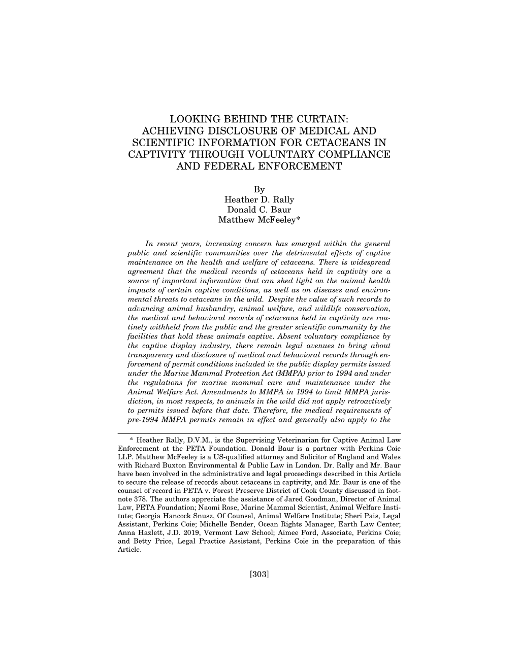 Looking Behind the Curtain: Achieving Disclosure of Medical and Scientific Information for Cetaceans in Captivity Through Voluntary Compliance and Federal Enforcement