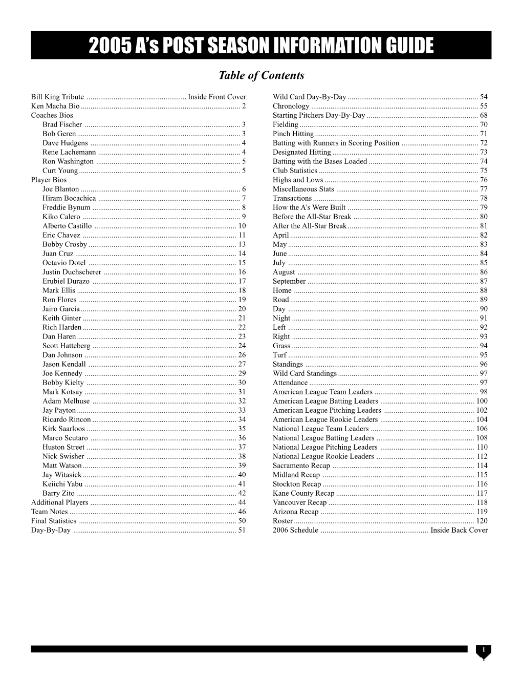 2005 A's POST SEASON INFORMATION GUIDE