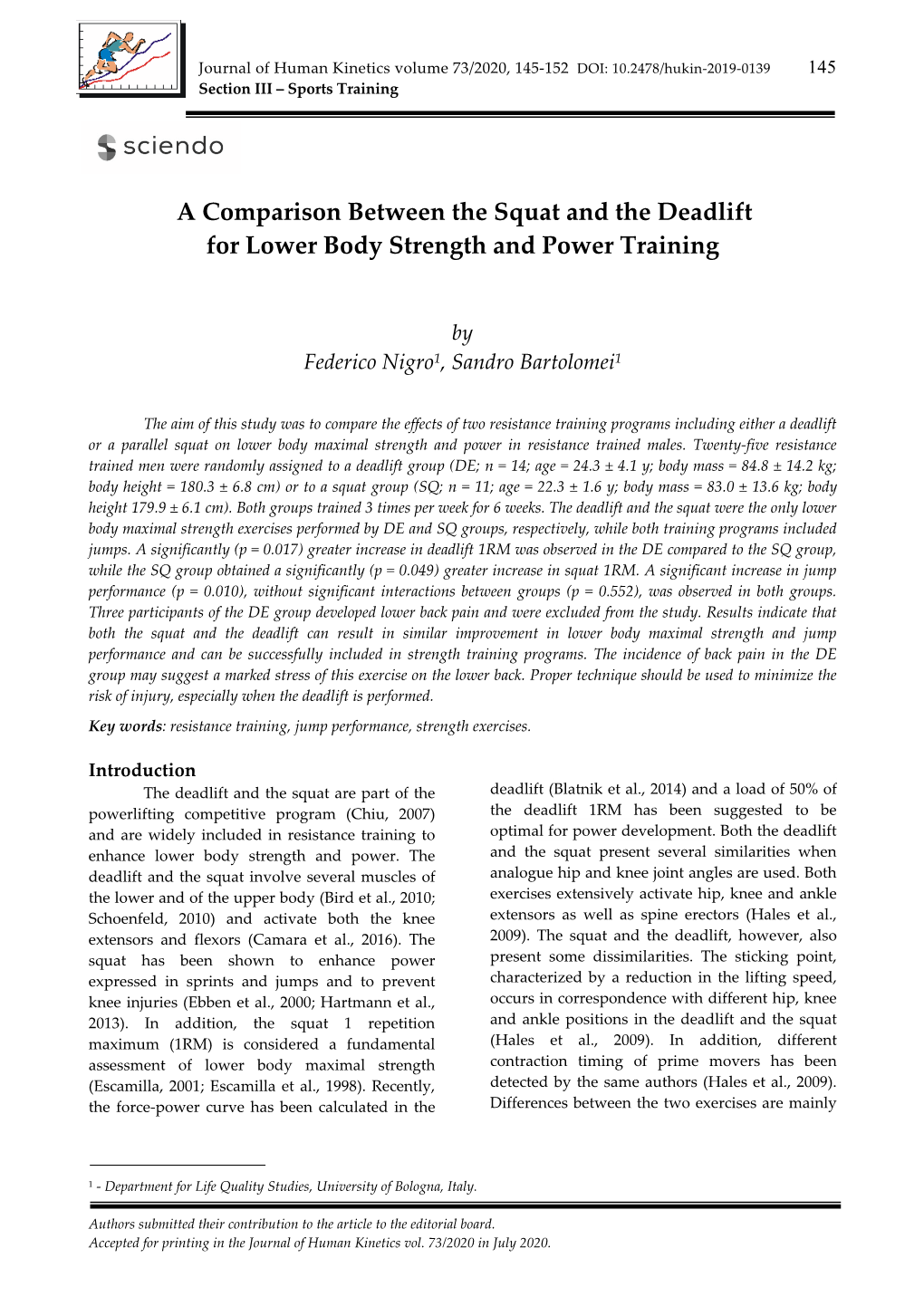 A Comparison Between the Squat and the Deadlift for Lower Body Strength and Power Training