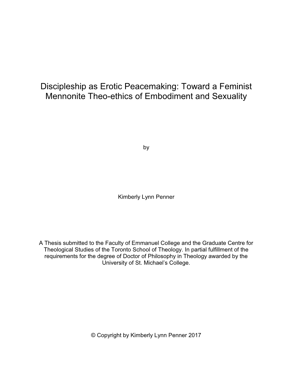 Toward a Feminist Mennonite Theo-Ethics of Embodiment and Sexuality