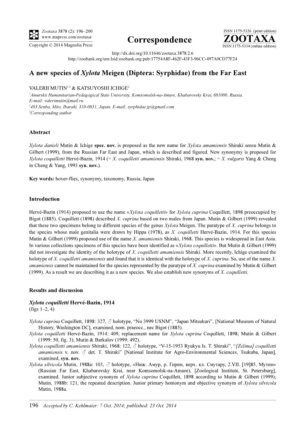 A New Species of Xylota Meigen (Diptera: Syrphidae) from the Far East