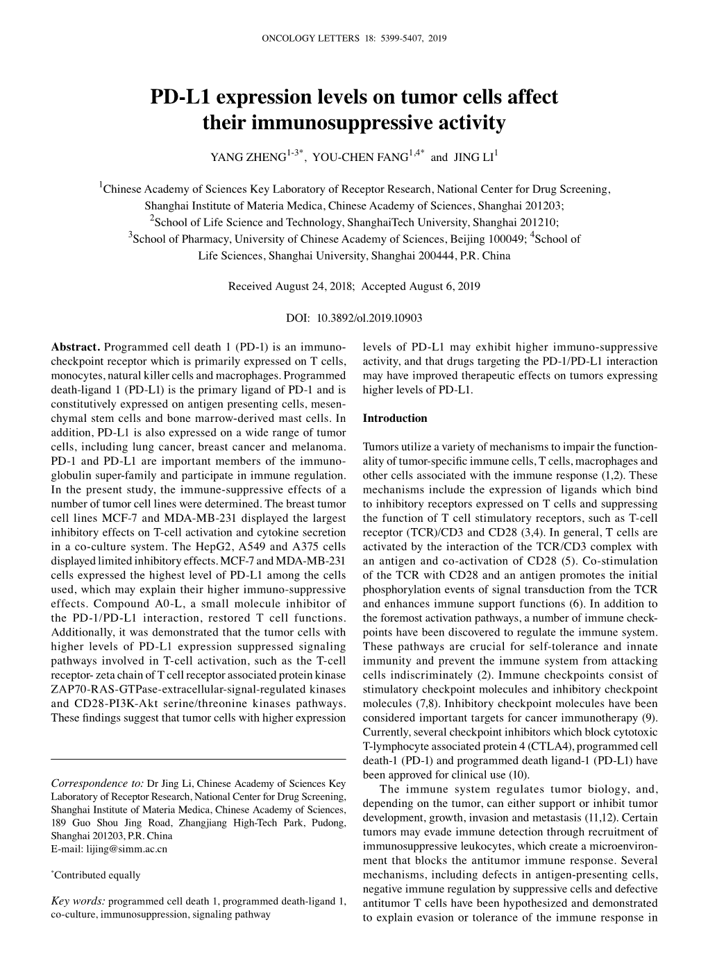 PD‑L1 Expression Levels on Tumor Cells Affect Their Immunosuppressive Activity