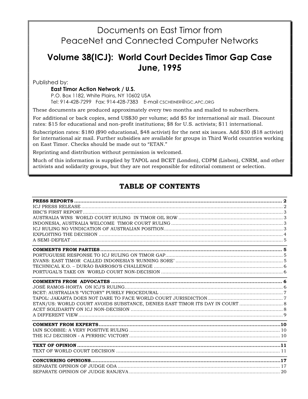 World Court Decides Timor Gap Case June, 1995