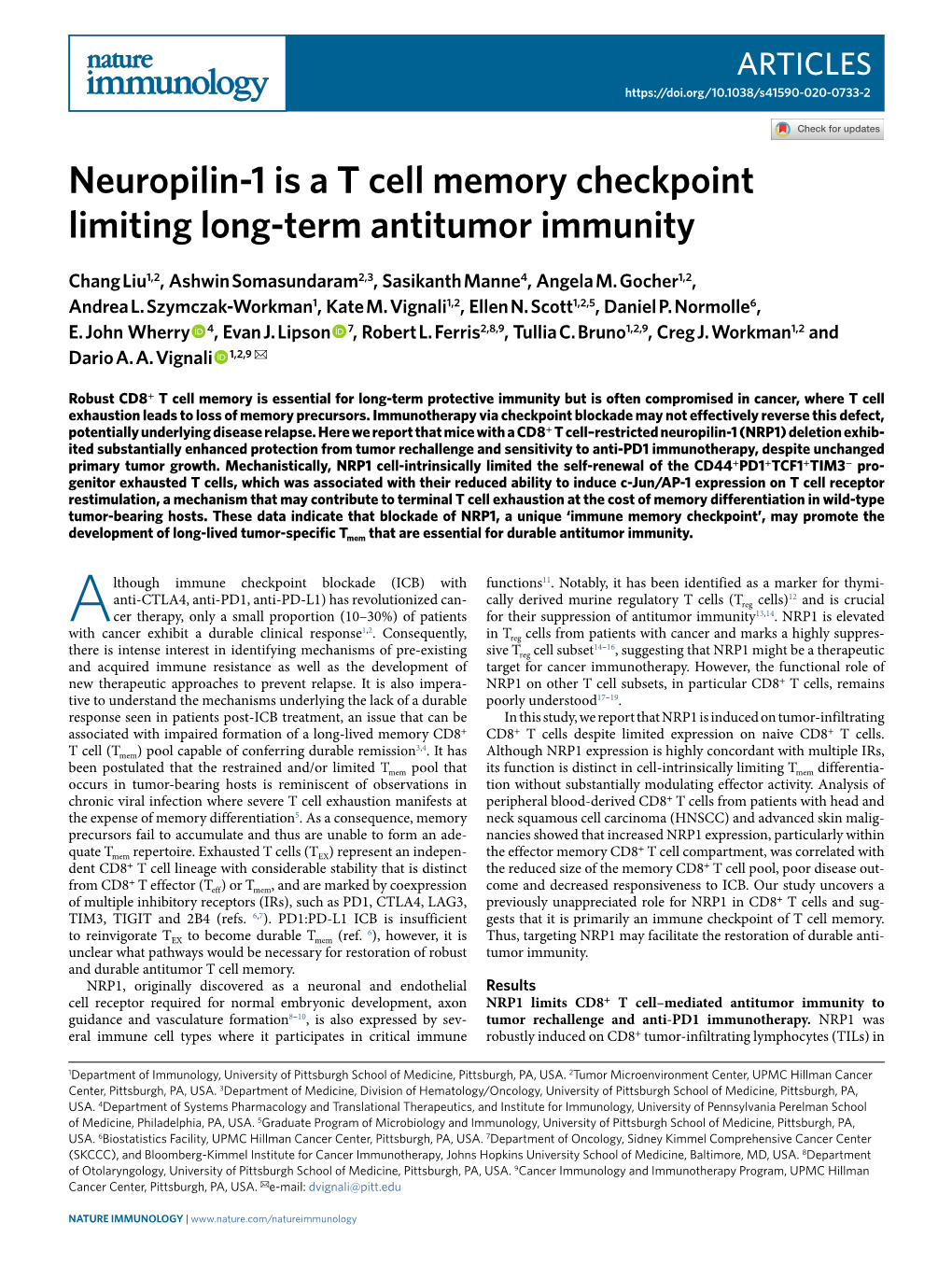 Neuropilin-1 Is a T Cell Memory Checkpoint Limiting Long-Term Antitumor Immunity