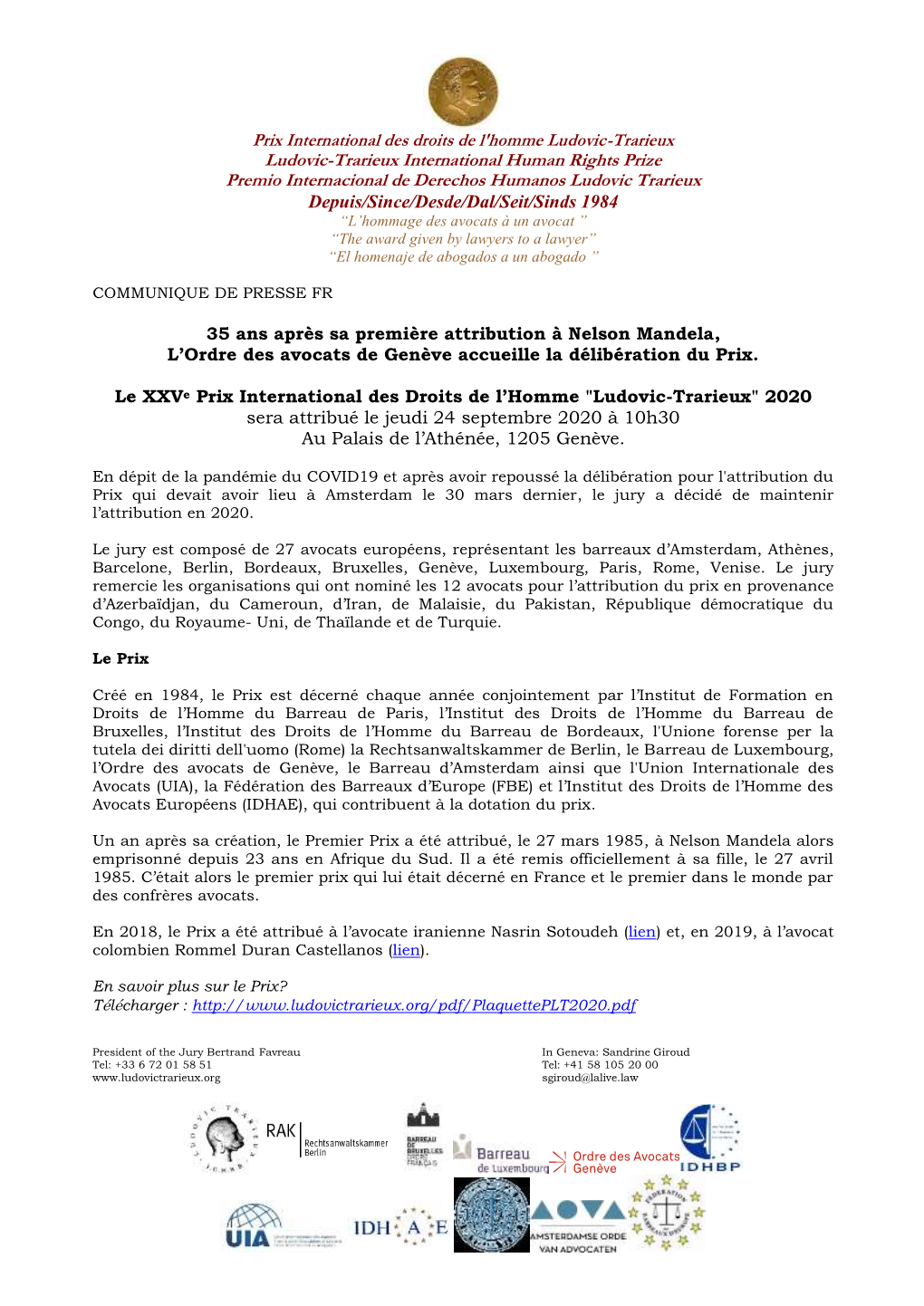 Prix International Des Droits De L'homme Ludovic-Trarieux Ludovic-Trarieux International Human Rights Prize Premio Internaciona