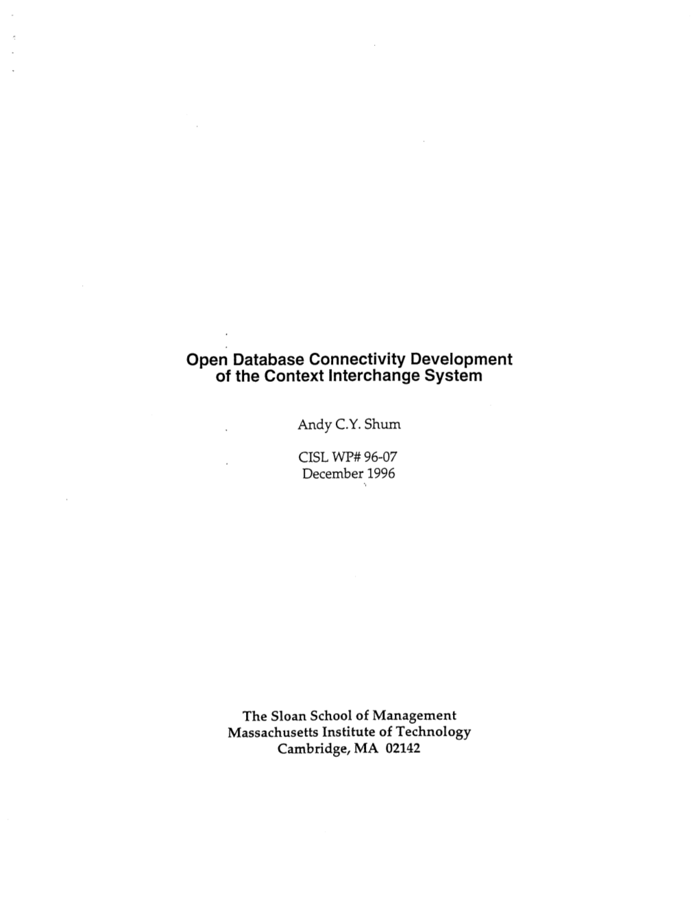 Open Database Connectivity Development of the Context Interchange System