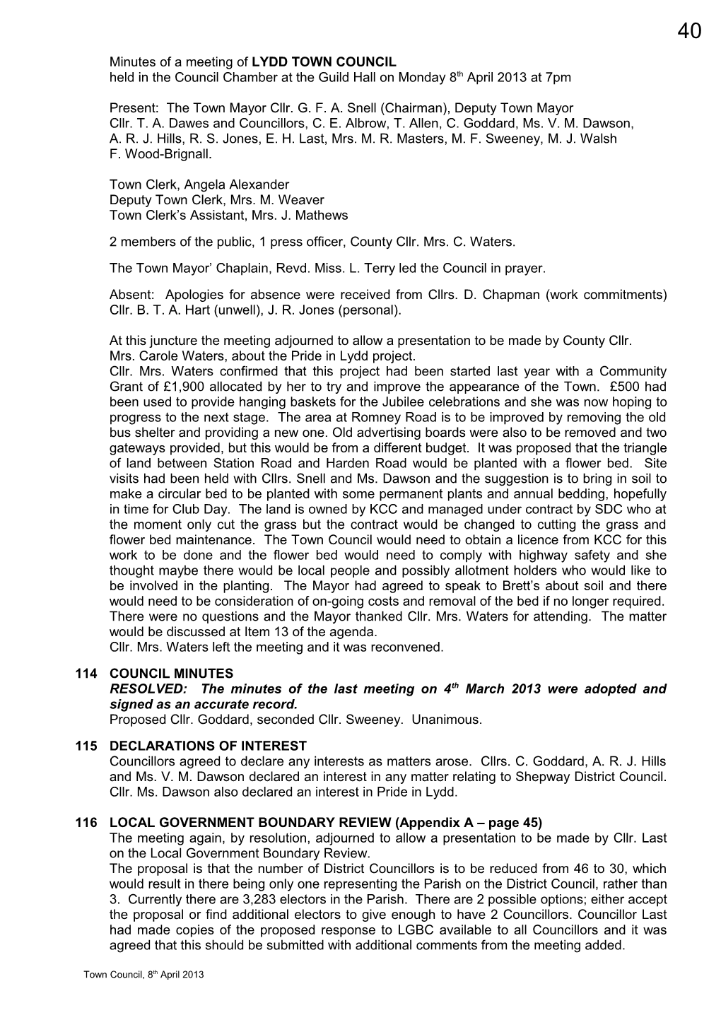 Minutes of a Meeting of LYDD TOWN COUNCIL