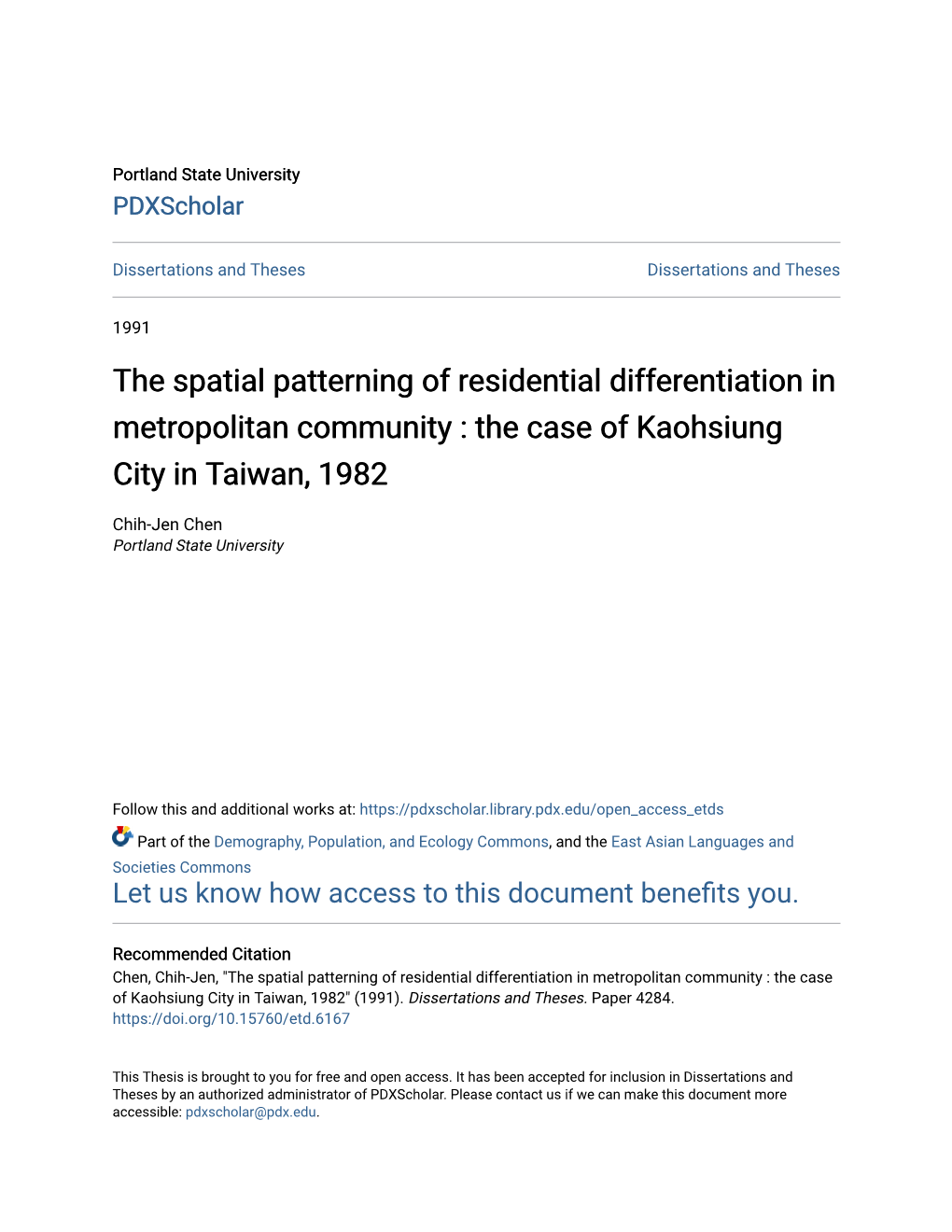 The Case of Kaohsiung City in Taiwan, 1982