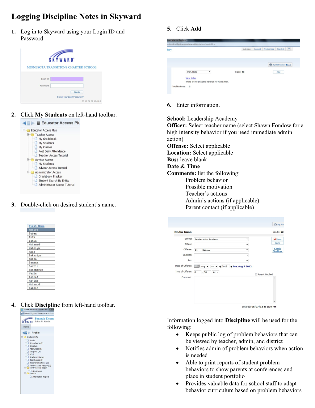 Logging Discipline Notes in Skyward