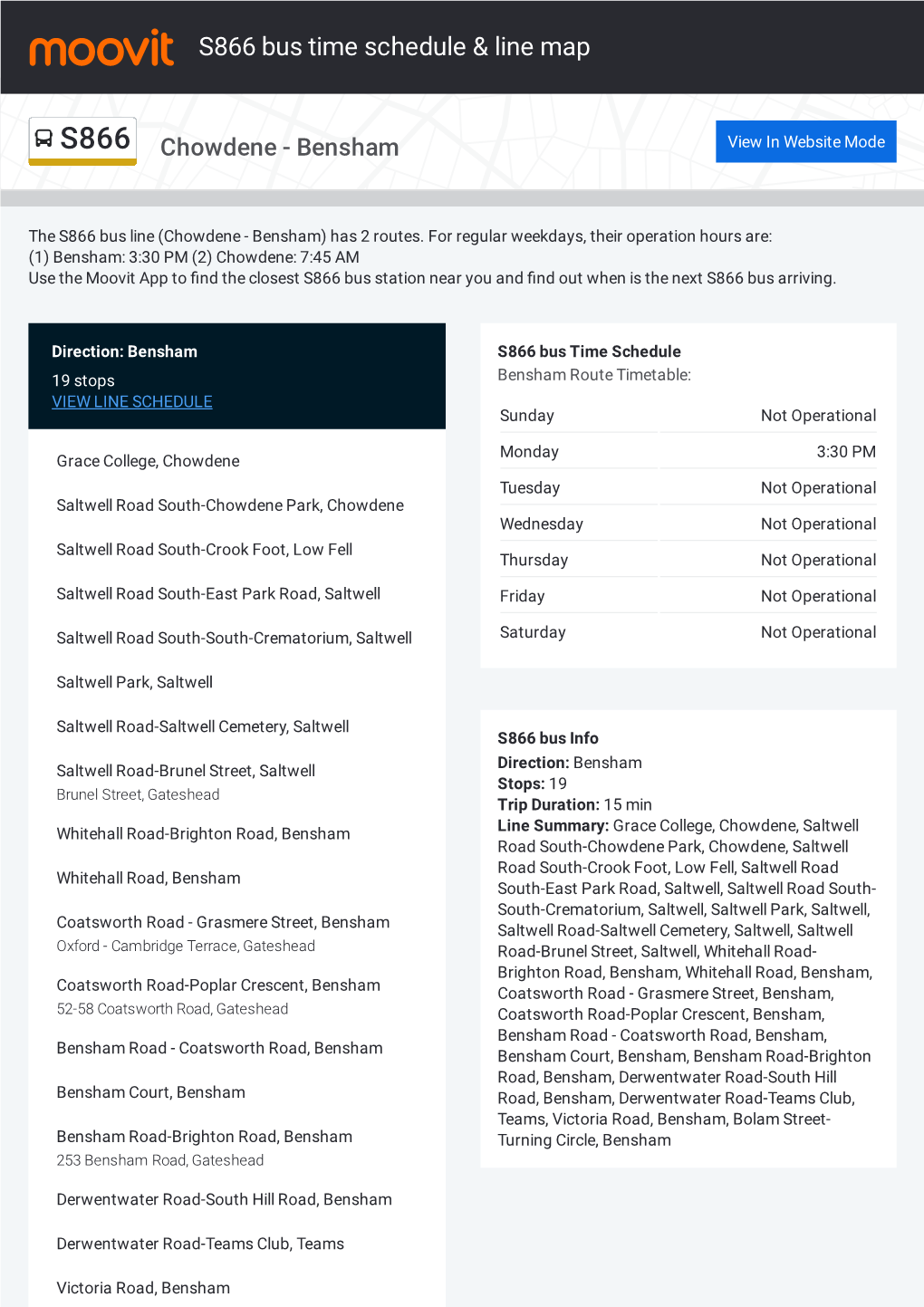 S866 Bus Time Schedule & Line Route