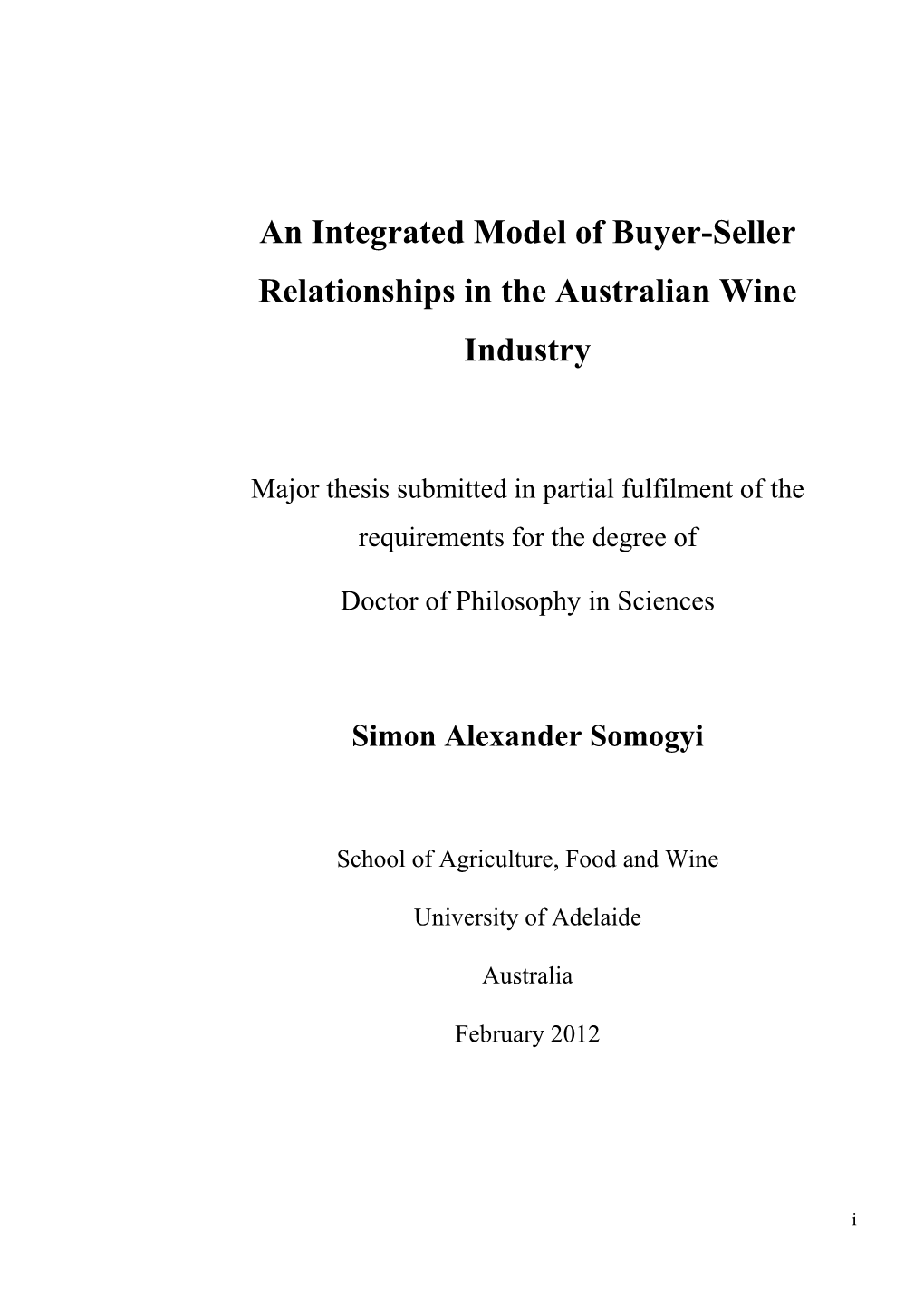 An Integrated Model of Buyer-Seller Relationships in the Australian Wine Industry