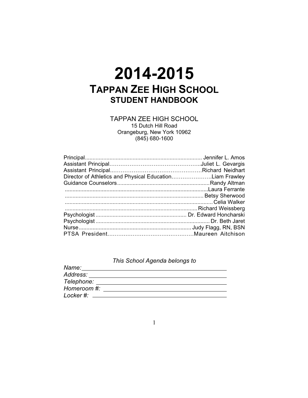 2014-2015 Tappan Zee High School Student Handbook