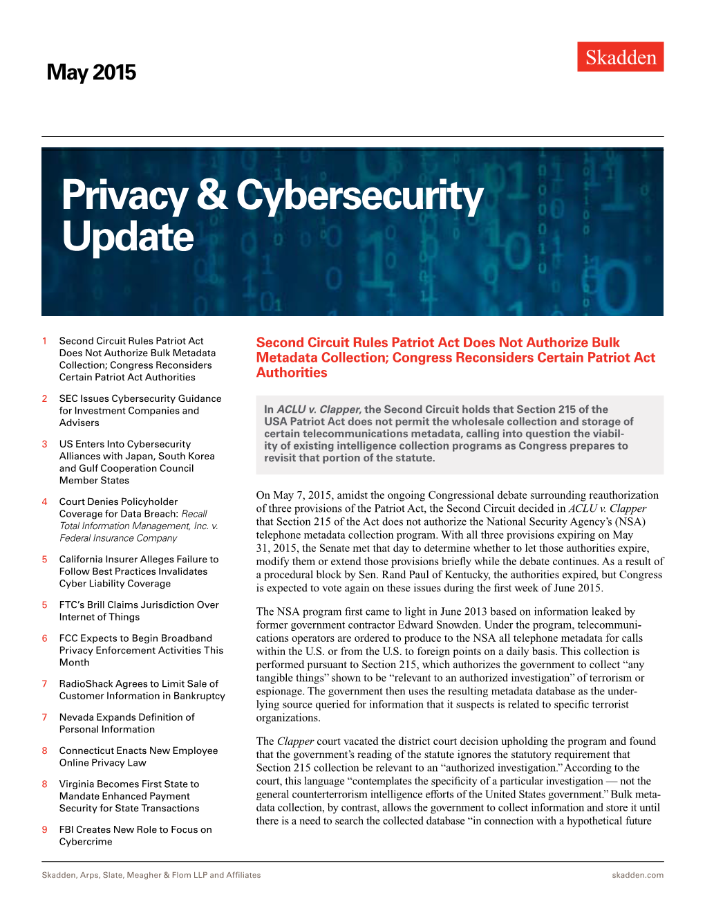 Privacy & Cybersecurity Update | May 2015