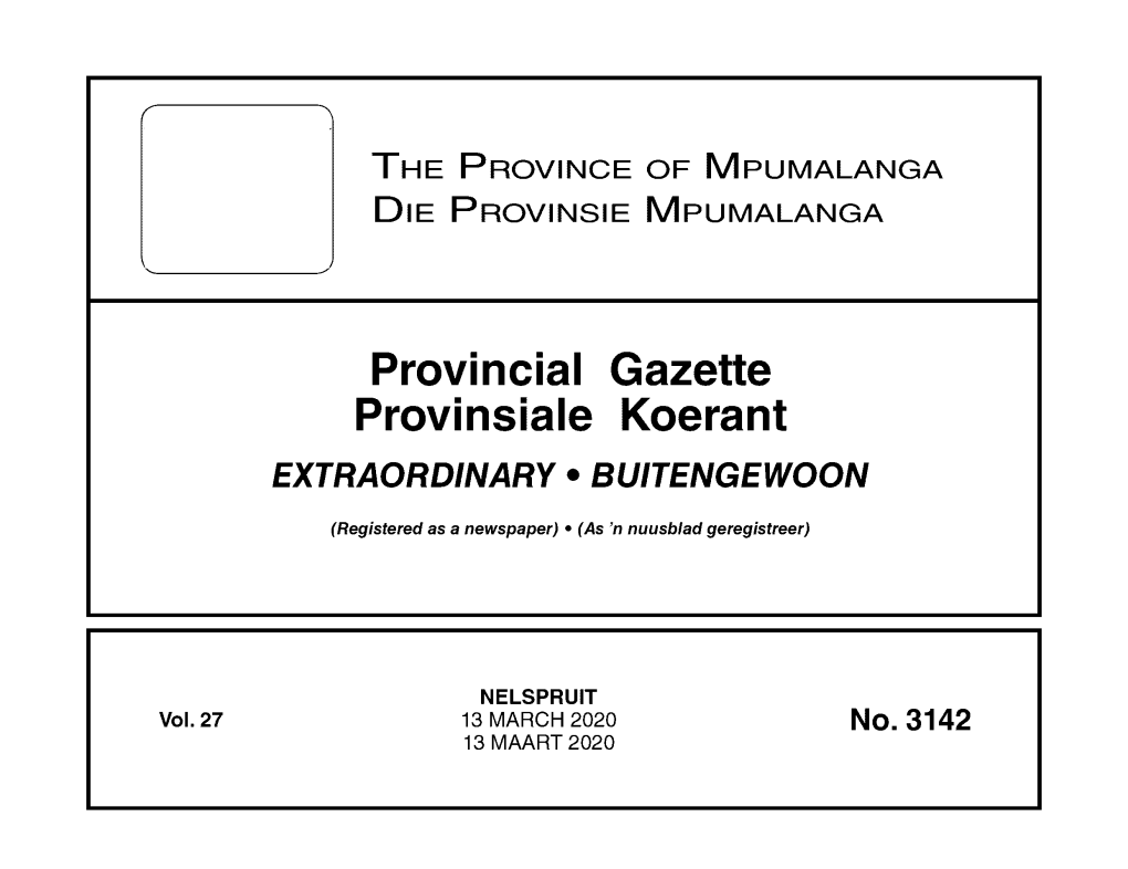 Provincial Gazette Provinsiale Koerant EXTRAORDINARY • BUITENGEWOON