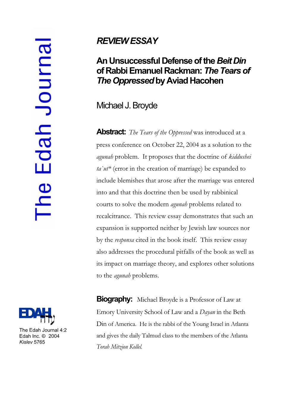 REVIEW ESSAY an Unsuccessful Defense of the Beit