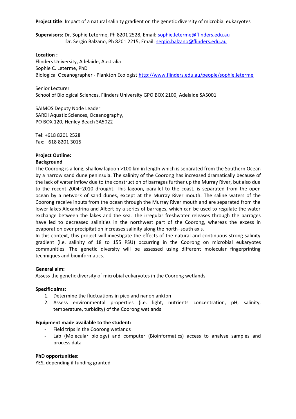 Project Title: Impact of a Natural Salinity Gradient on the Genetic Diversity of Microbial