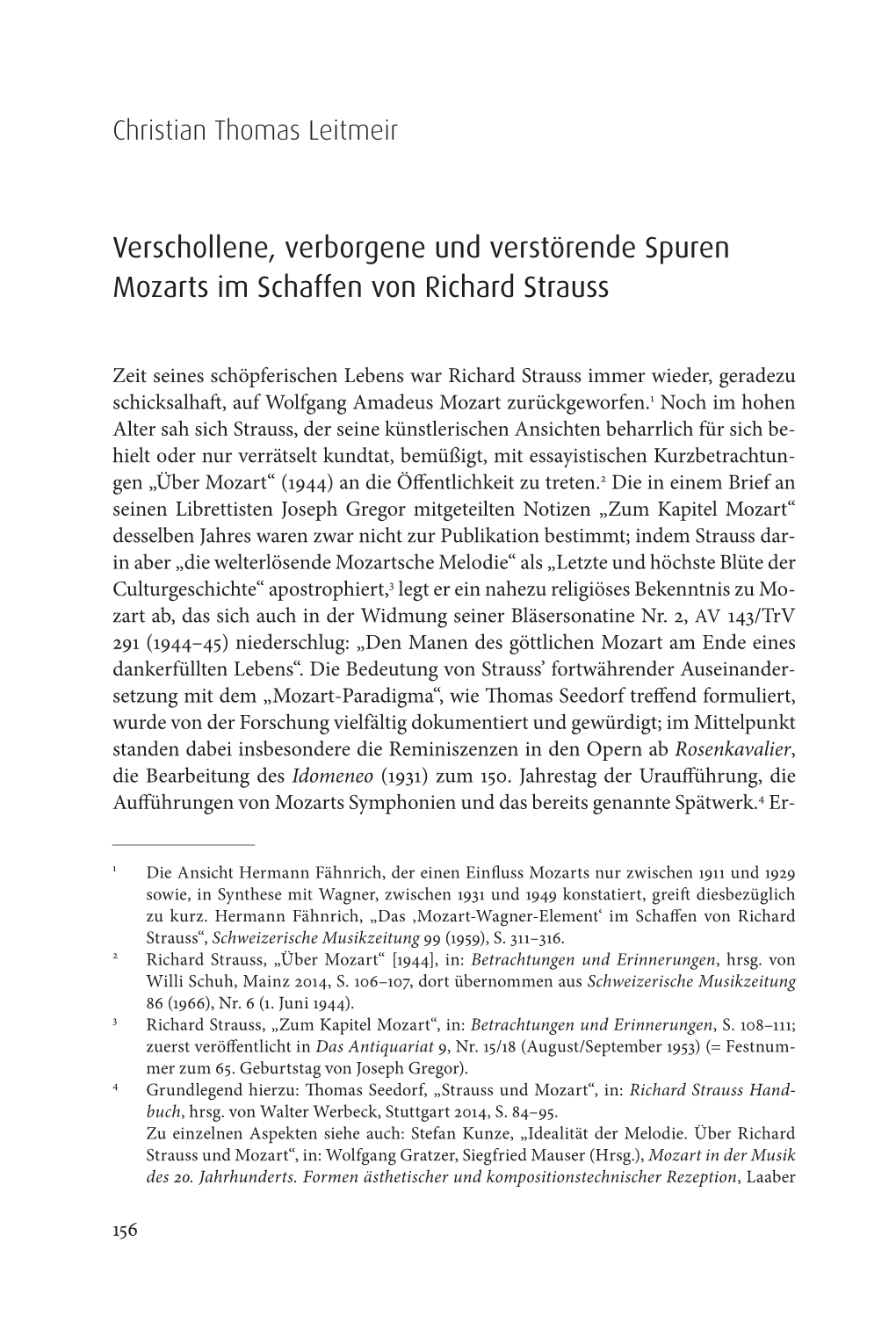 Verschollene, Verborgene Und Verstörende Spuren Mozarts Im Schaffen Von Richard Strauss