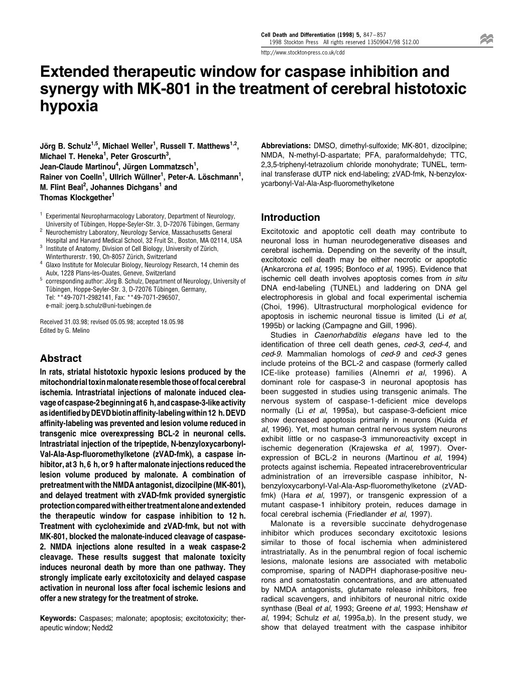 Extended Therapeutic Window for Caspase Inhibition and Synergy with MK-801 in the Treatment of Cerebral Histotoxic Hypoxia