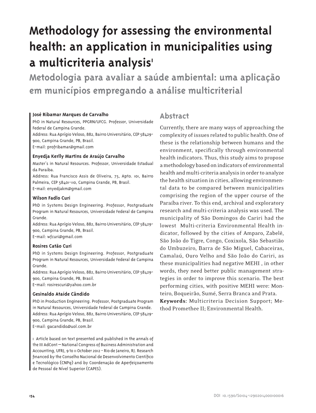 Methodology for Assessing the Environmental Health: An