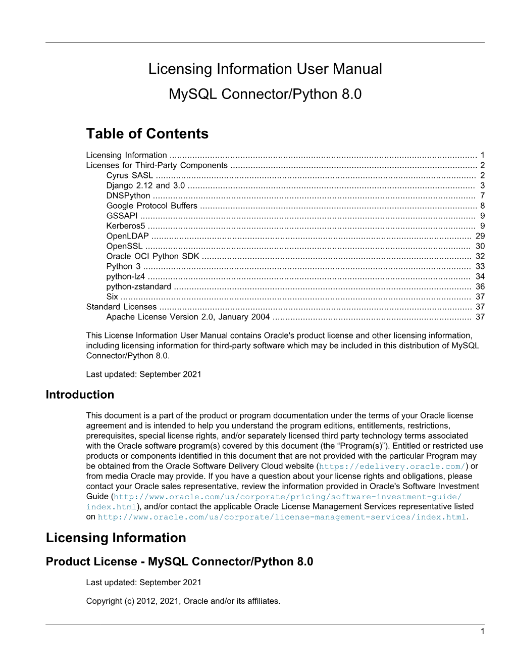 Licensing Information User Manual Mysql Connector/Python 8.0