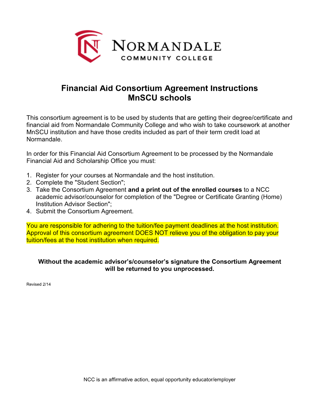 Financial Aid Consortium Agreement Instructions Mnscu Schools