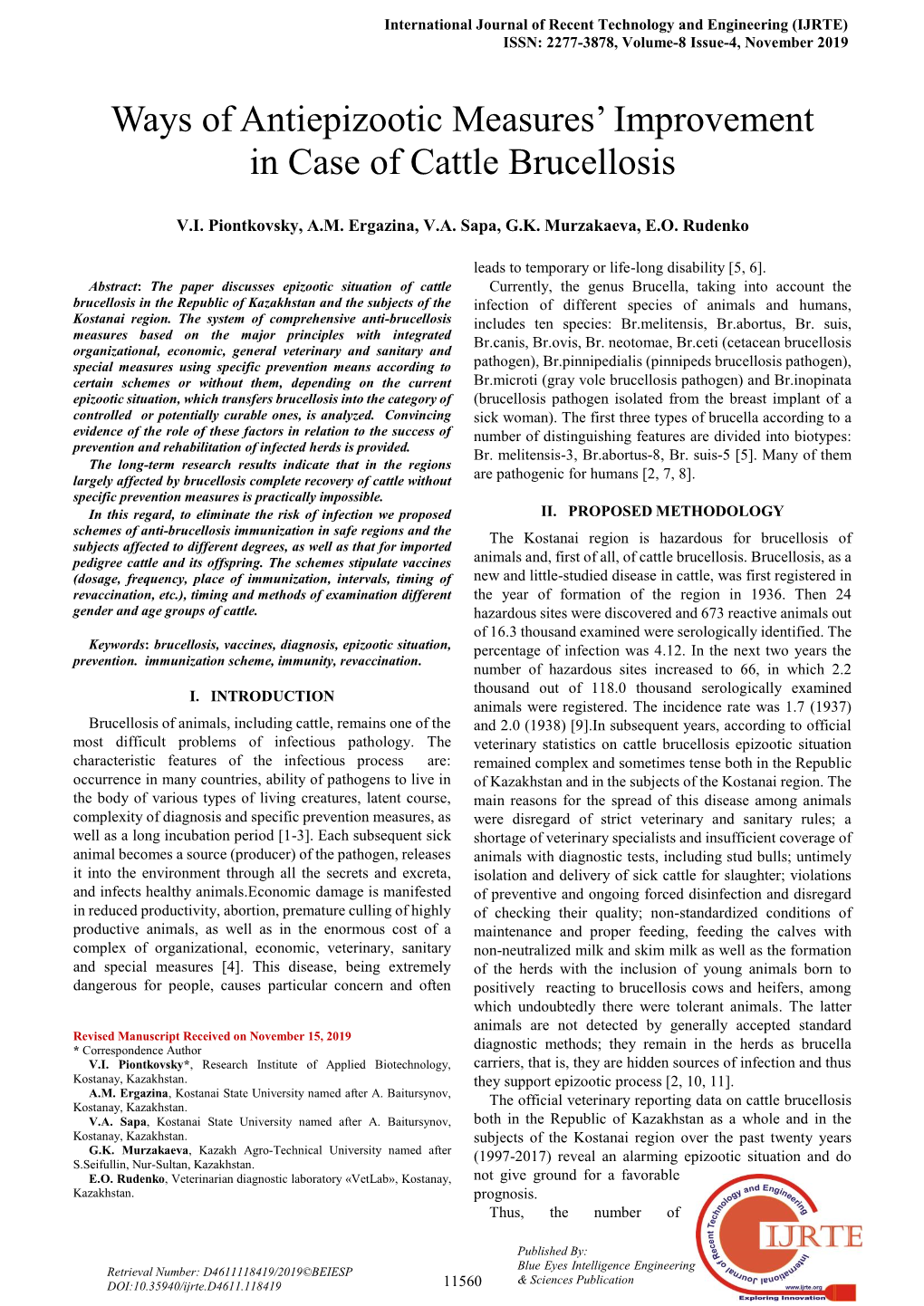 International Journal of Recent Technology and Engineering (IJRTE) ISSN: 2277-3878, Volume-8 Issue-4, November 2019